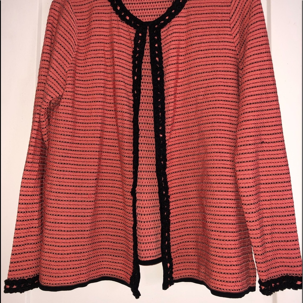 Misook orange and black knit jacket.